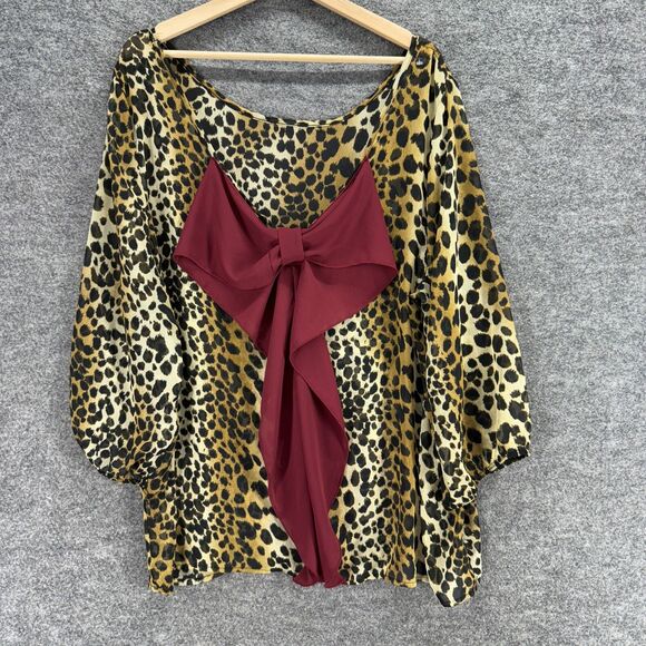 Unbranded Blouse Women 3XL Beige Animal Print 3/4 Sleeve V-Neck Pullover Casual - Picture 1 of 7